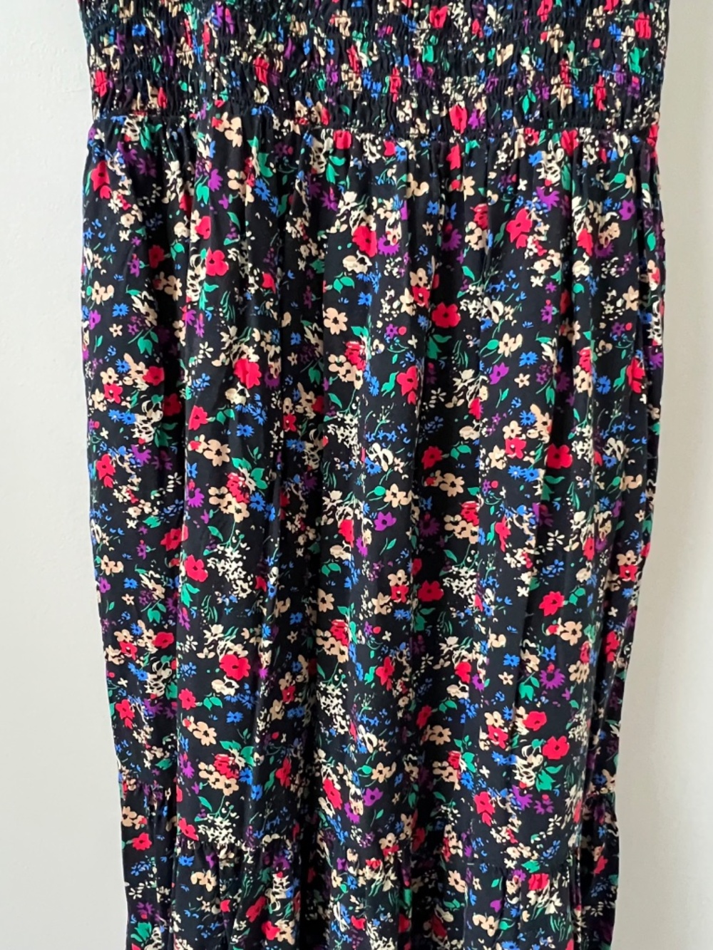 GAP Floral Smocked Midi Dress Women's L Black Sleeveless Cottagecore Boho Rayon - Picture 3 of 12